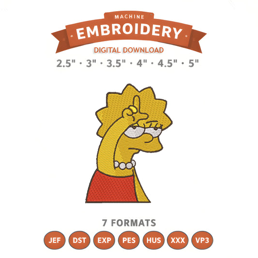Lisa Simpson Embroidery Design File | Digital Download | 6 Sizes & 7 Formats Included