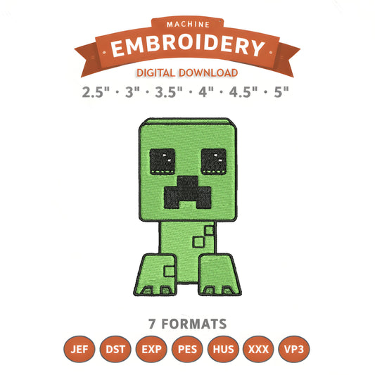 Minecraft Creeper Embroidery Design File | Digital Download | 6 Sizes & 7 Formats Included