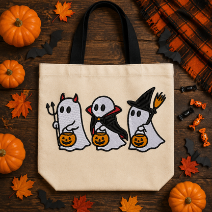 Trick or Treating Ghost Trio Embroidery Design File | Digital Download | 6 Sizes & 7 Formats Included Threaded Dreams
