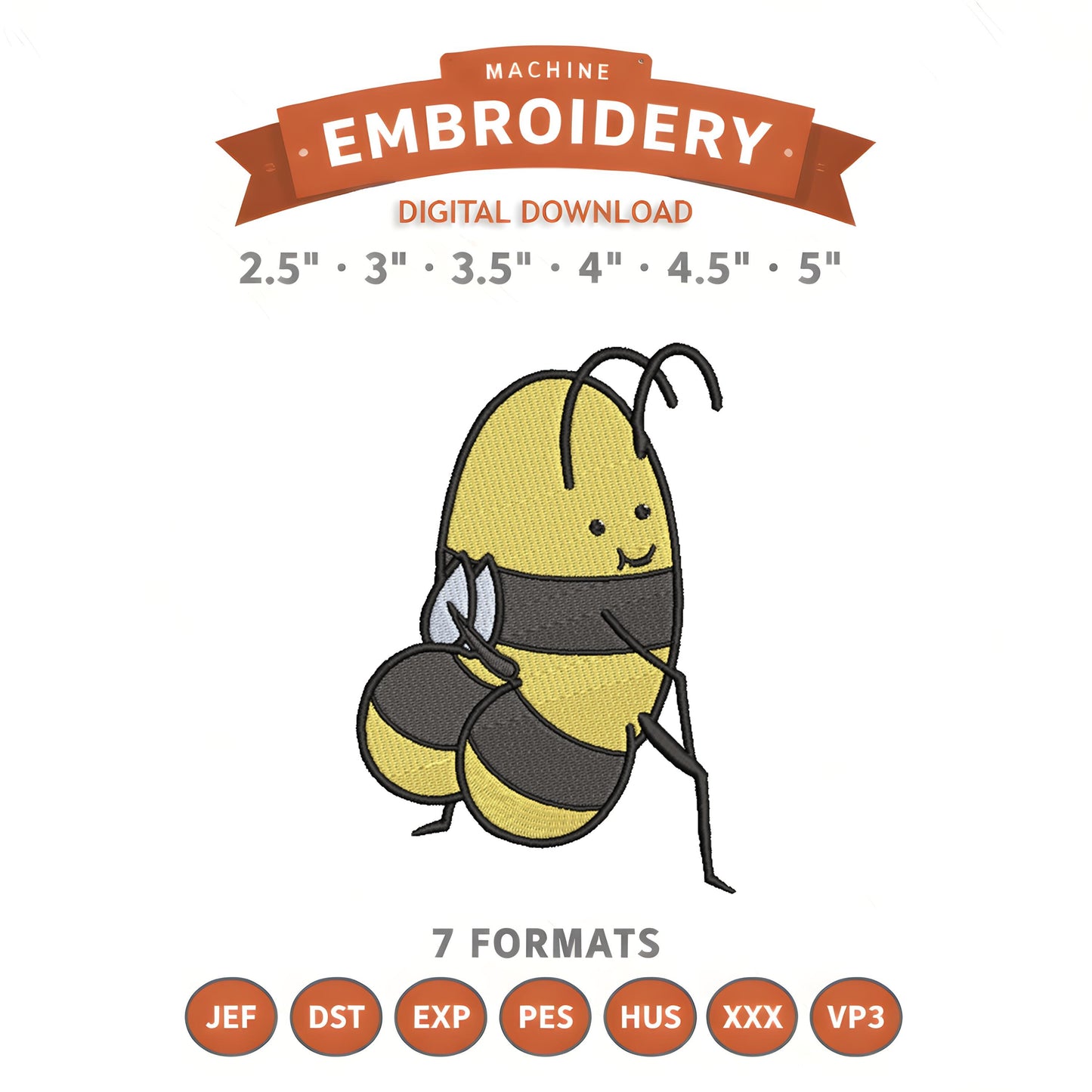 Bee Butt Embroidery Design File | Digital Download | 6 Sizes & 7 Formats Included