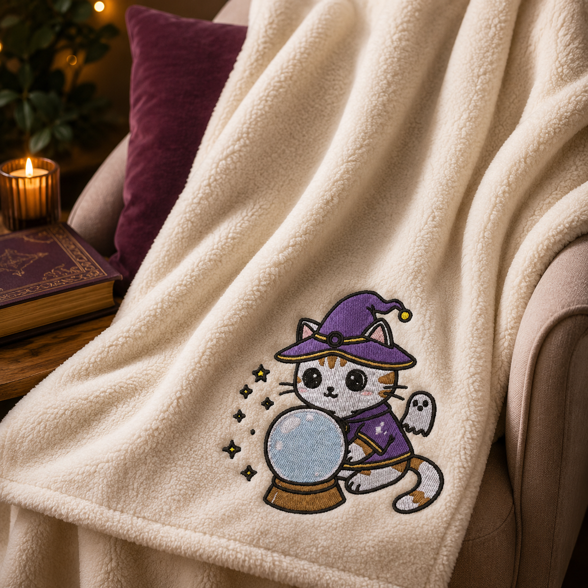 Wizard Cat Embroidery Design File | Digital Download | 6 Sizes & 7 Formats Included Threaded Dreams