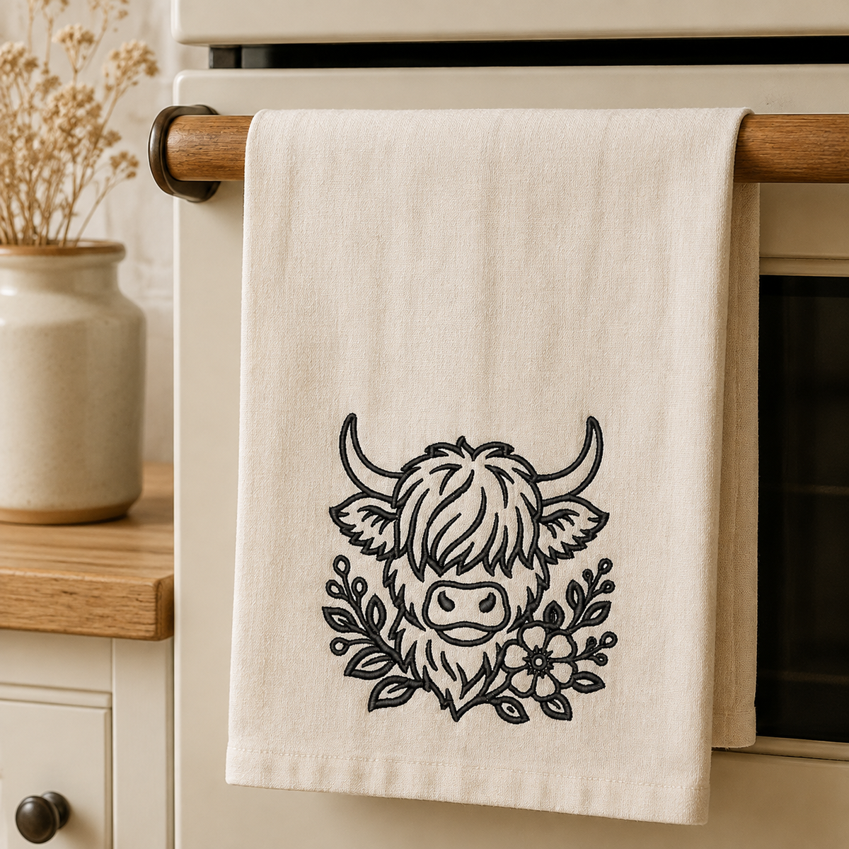 Floral Highland Cow Embroidery Design File | Digital Download | 6 Sizes & 7 Formats Included Threaded Dreams