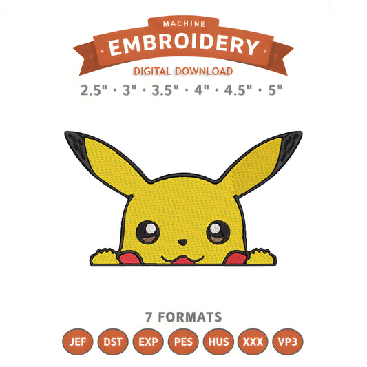 Pokémon Pikachu Peekaboo Embroidery Design File | Digital Download | 6 Sizes & 7 Formats Included