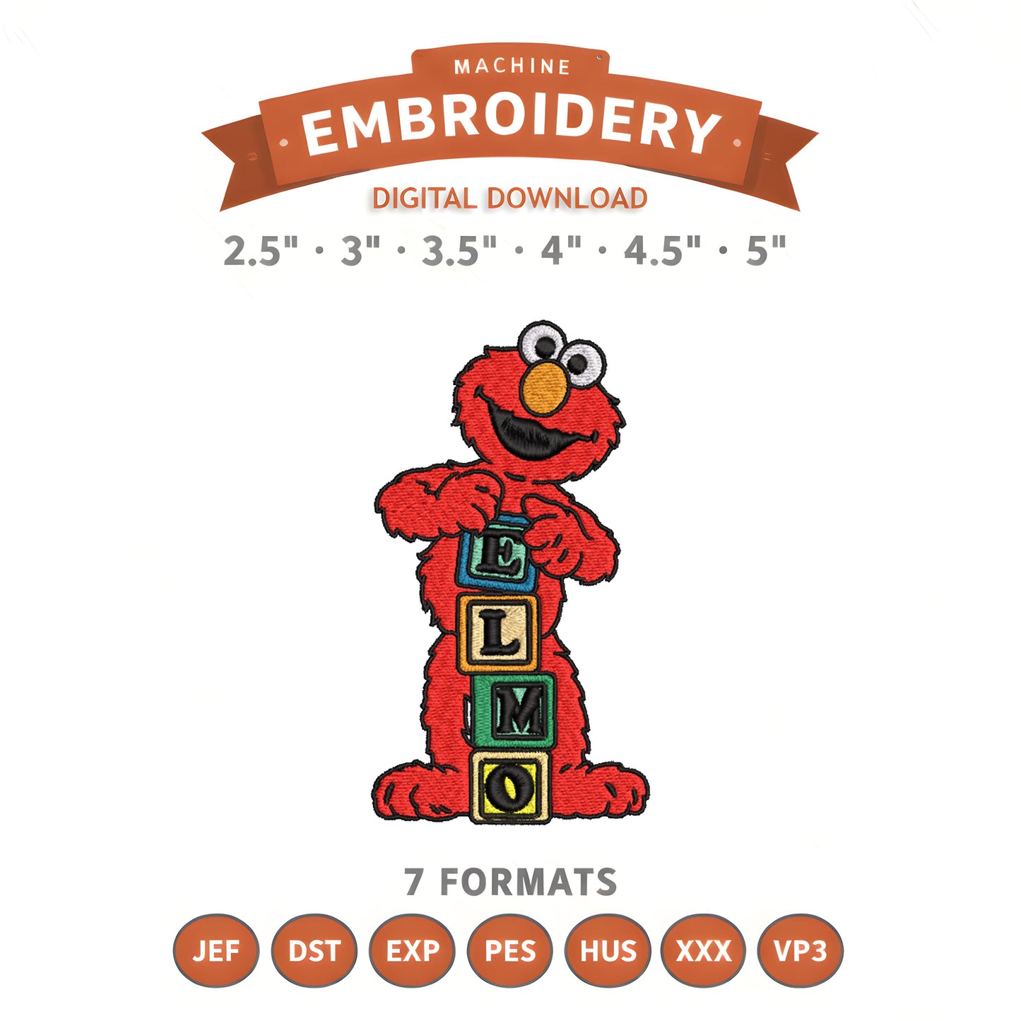 Elmo Blocks Sesame Street Embroidery Design File | Digital Download | 6 Sizes & 7 Formats Included