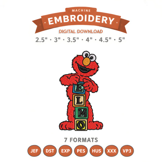 Elmo Blocks Sesame Street Embroidery Design File | Digital Download | 6 Sizes & 7 Formats Included