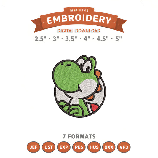 Yoshi Embroidery Design File | Digital Download | 6 Sizes & 7 Formats Included