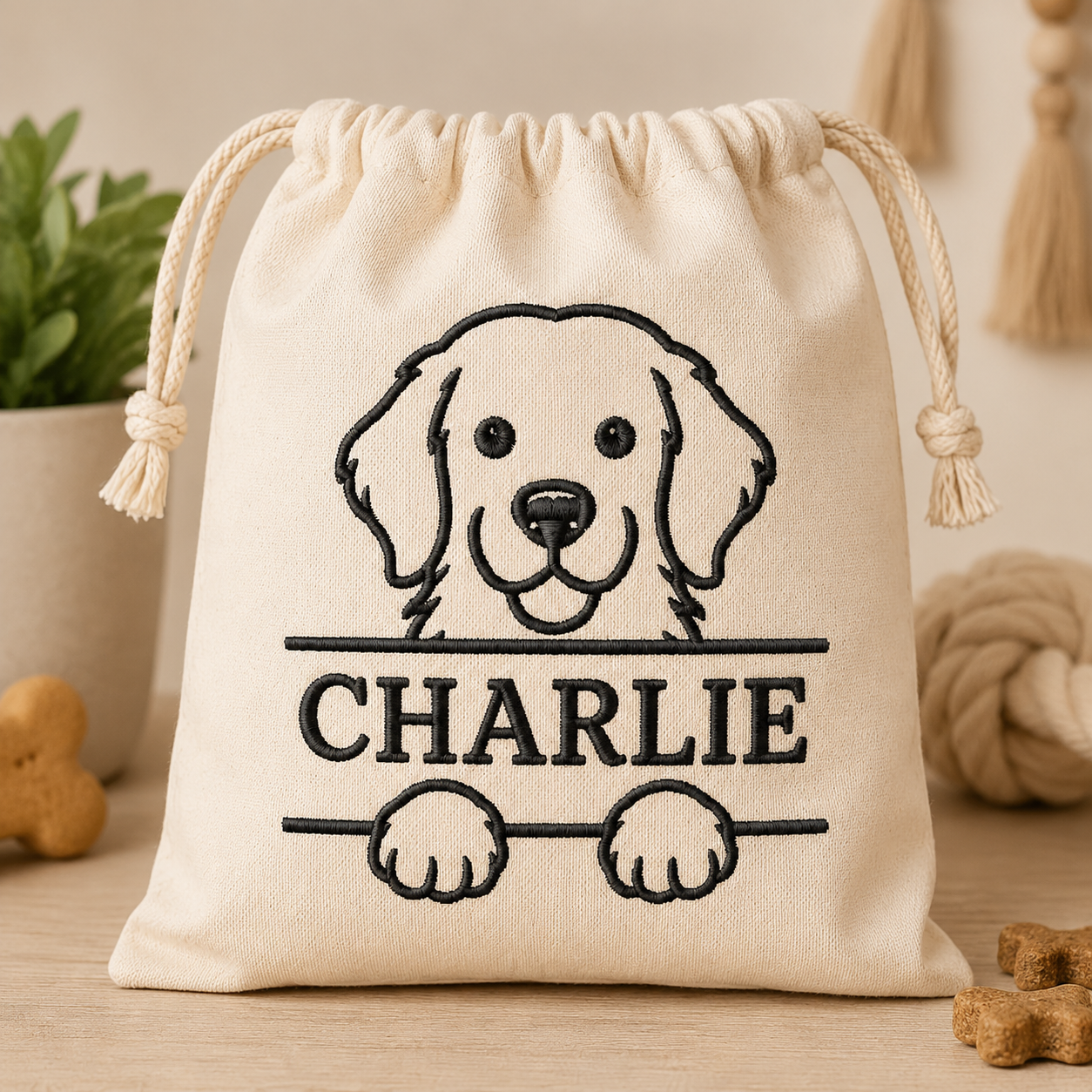 Golden Retriever Split Name Machine Embroidery Design File | Digital Download | 4 Sizes & 7 Formats Included Threaded Dreams