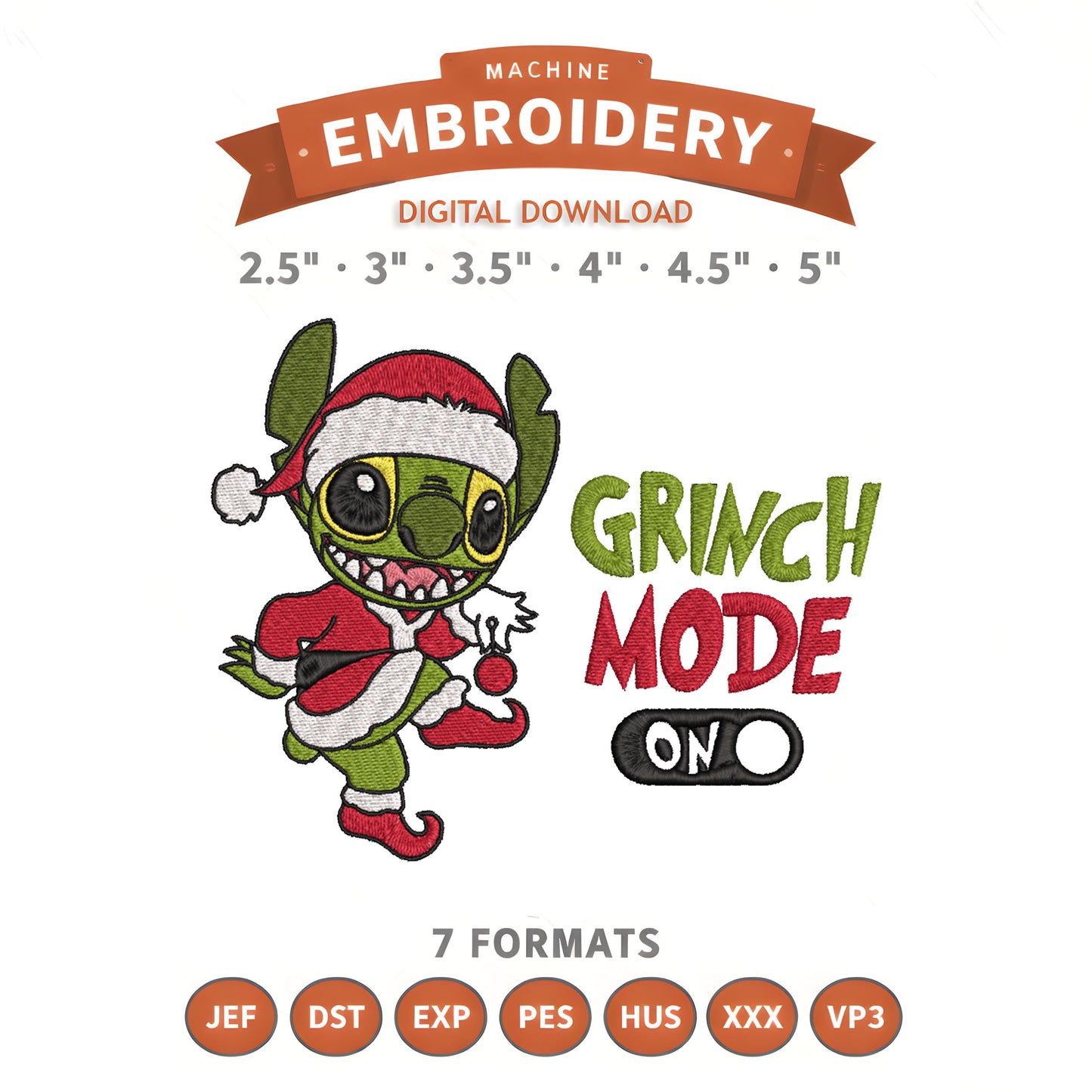 Stitch Christmas Grinch Embroidery Design File | Digital Download | 6 Sizes & 7 Formats Included Threaded Dreams