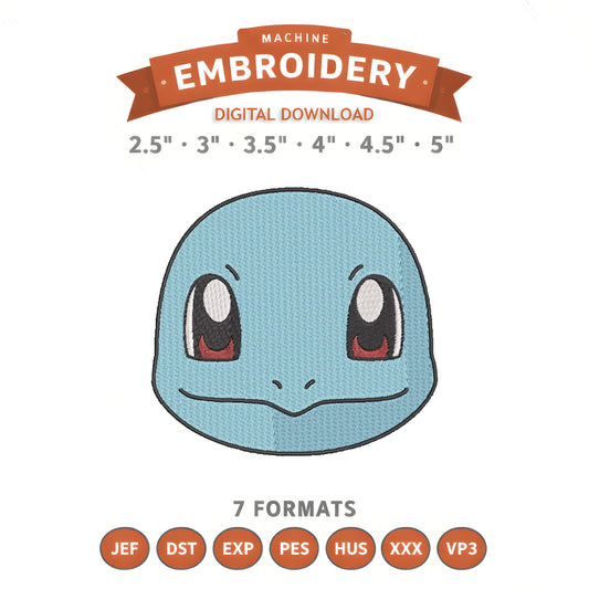 Pokémon Squirtle Embroidery Design File | Digital Download | 6 Sizes & 7 Formats Included