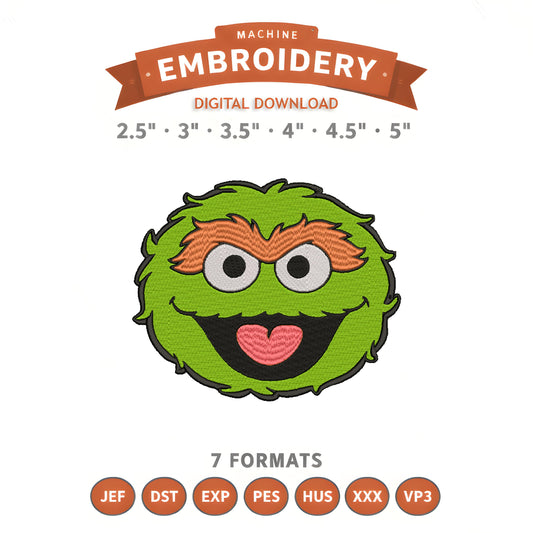 Oscar Sesame Street Embroidery Design File | Digital Download | 6 Sizes & 7 Formats Included