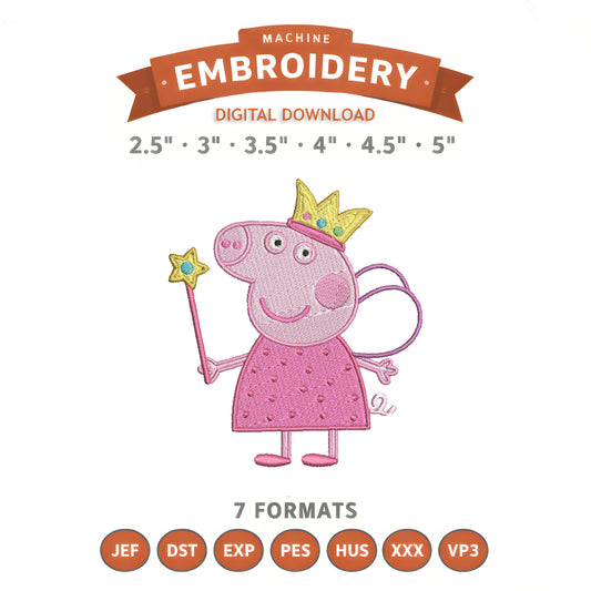Peppa Pig Embroidery Design File | Digital Download | 6 Sizes & 7 Formats Included