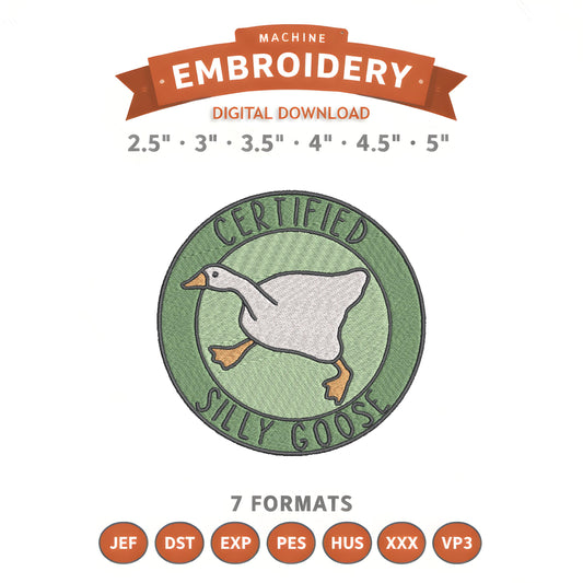 Silly Goose Embroidery Design File | Digital Download | 6 Sizes & 7 Formats Included