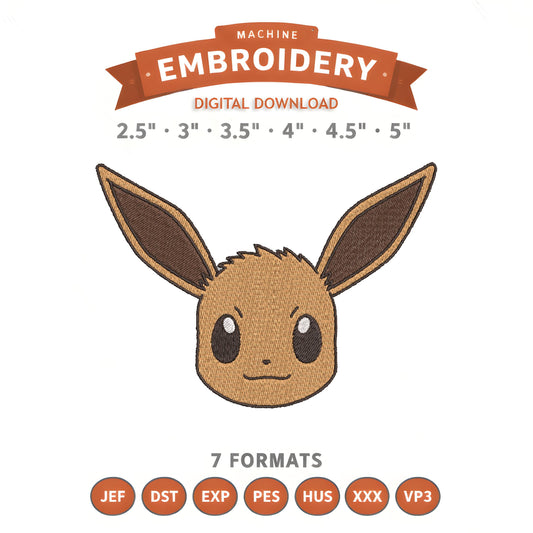 Pokémon Eevee Embroidery Design File | Digital Download | 6 Sizes & 7 Formats Included