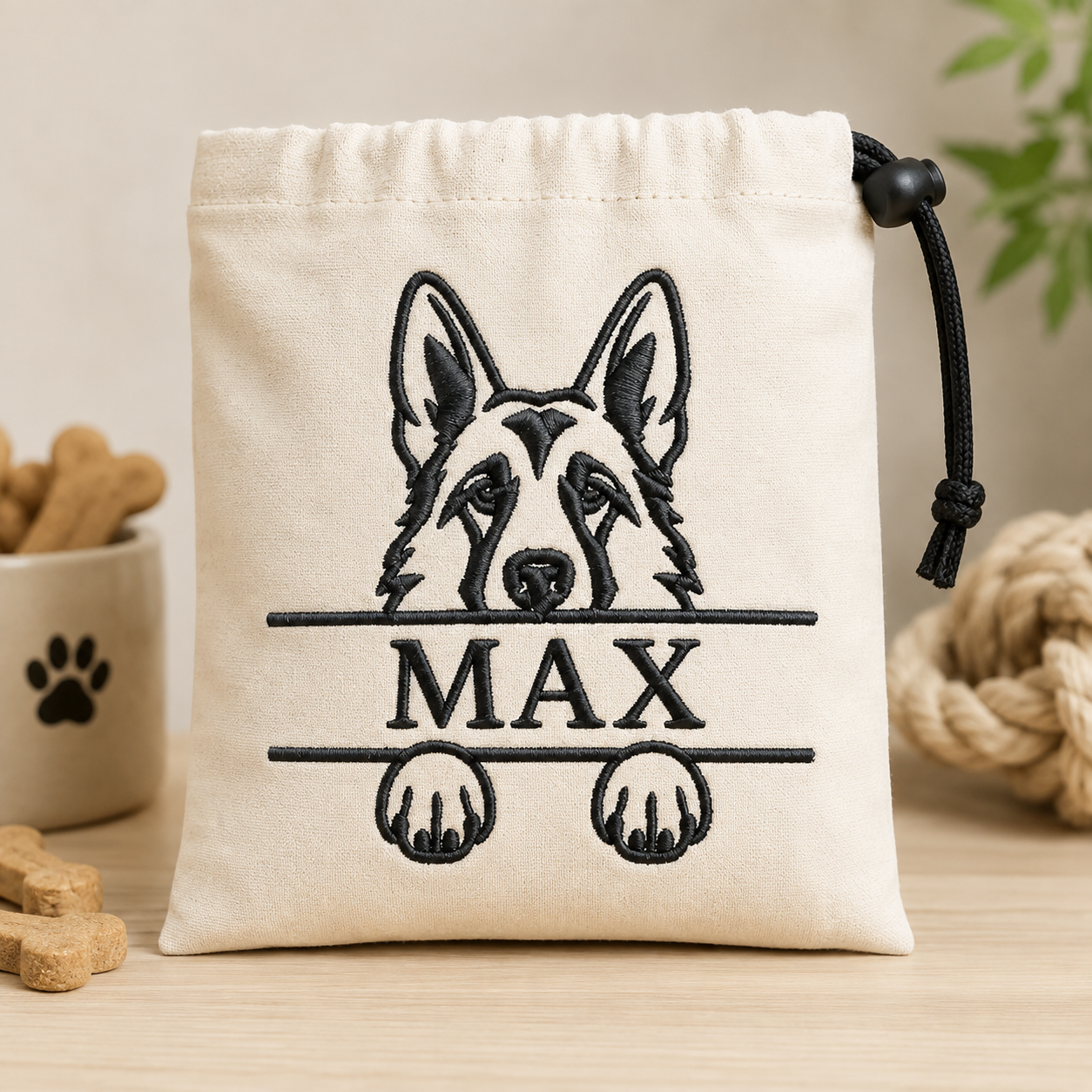 German Shepherd Split Name Machine Embroidery Design File | Digital Download | 4 Sizes & 7 Formats Included Threaded Dreams