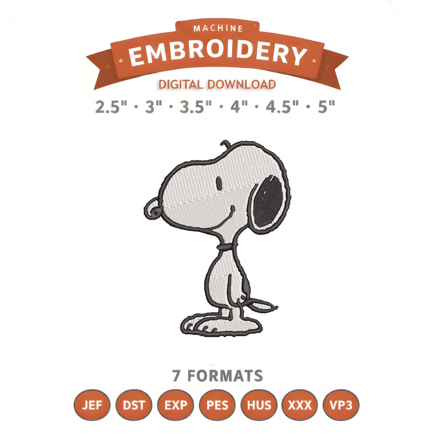 Snoopy Embroidery Design File | Digital Download | 6 Sizes & 7 Formats Included Threaded Dreams