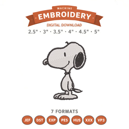 Snoopy Embroidery Design File | Digital Download | 6 Sizes & 7 Formats Included