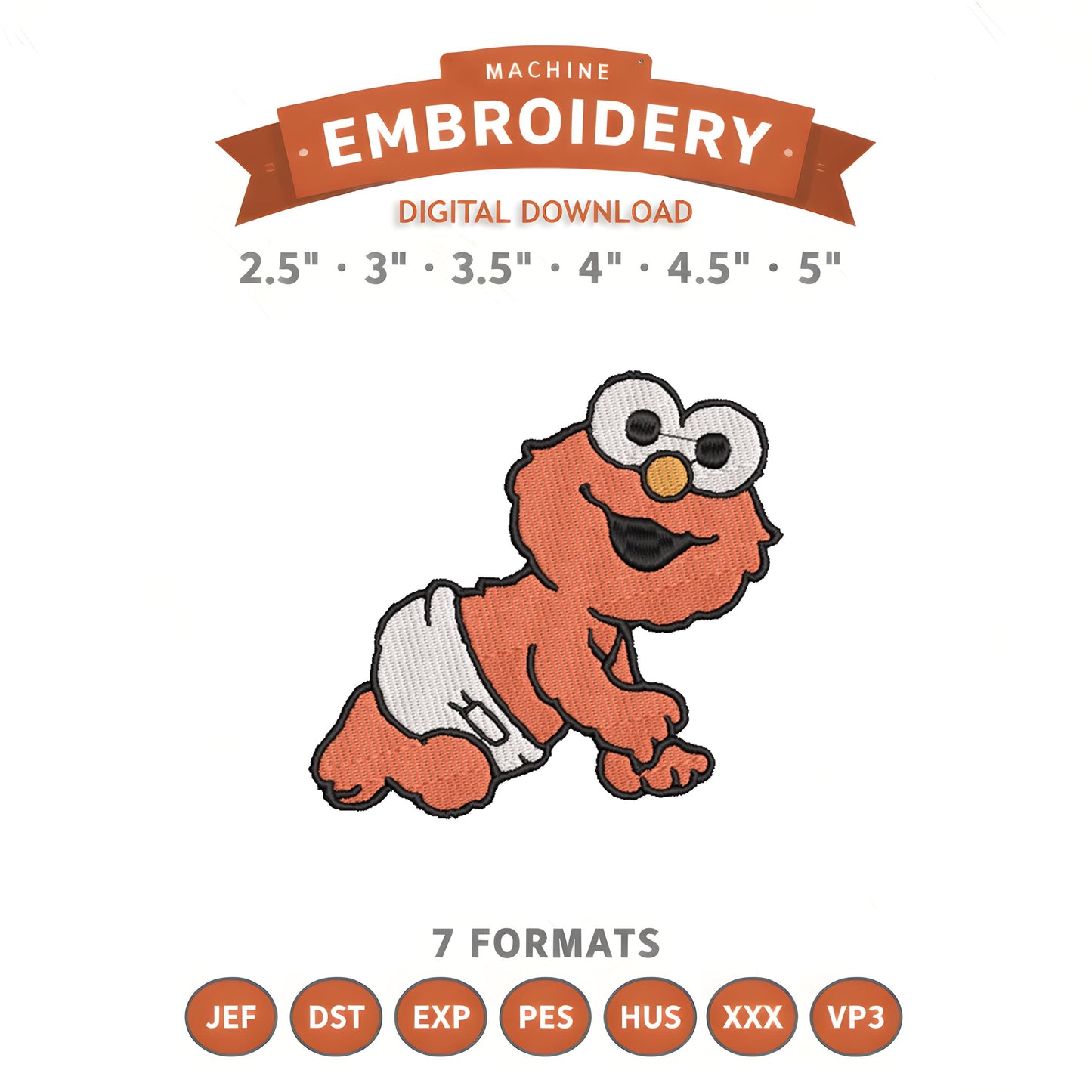 Elmo Baby Sesame Street Embroidery Design File | Digital Download | 6 Sizes & 7 Formats Included