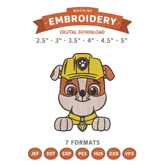Paw Patrol Rubble Embroidery Design File | Digital Download | 6 Sizes & 7 Formats Included