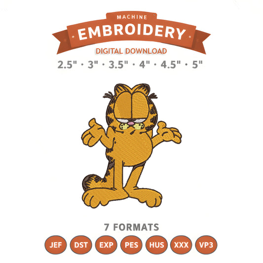 Garfield Whatever Pose Embroidery Design File | Digital Download | 6 Sizes & 7 Formats Included