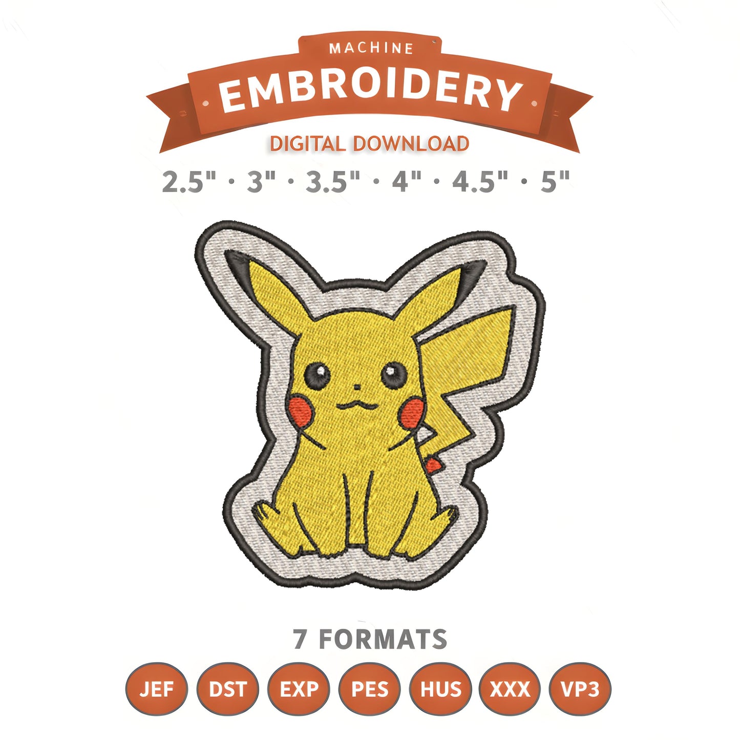 Pikachu Pokémon Embroidery Design File | Digital Download | 6 Sizes & 7 Formats Included Threaded Dreams