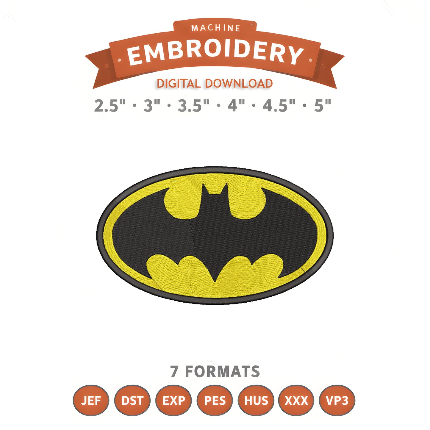 Batman Superhero Embroidery Design File | Digital Download | 6 Sizes & 7 Formats Included