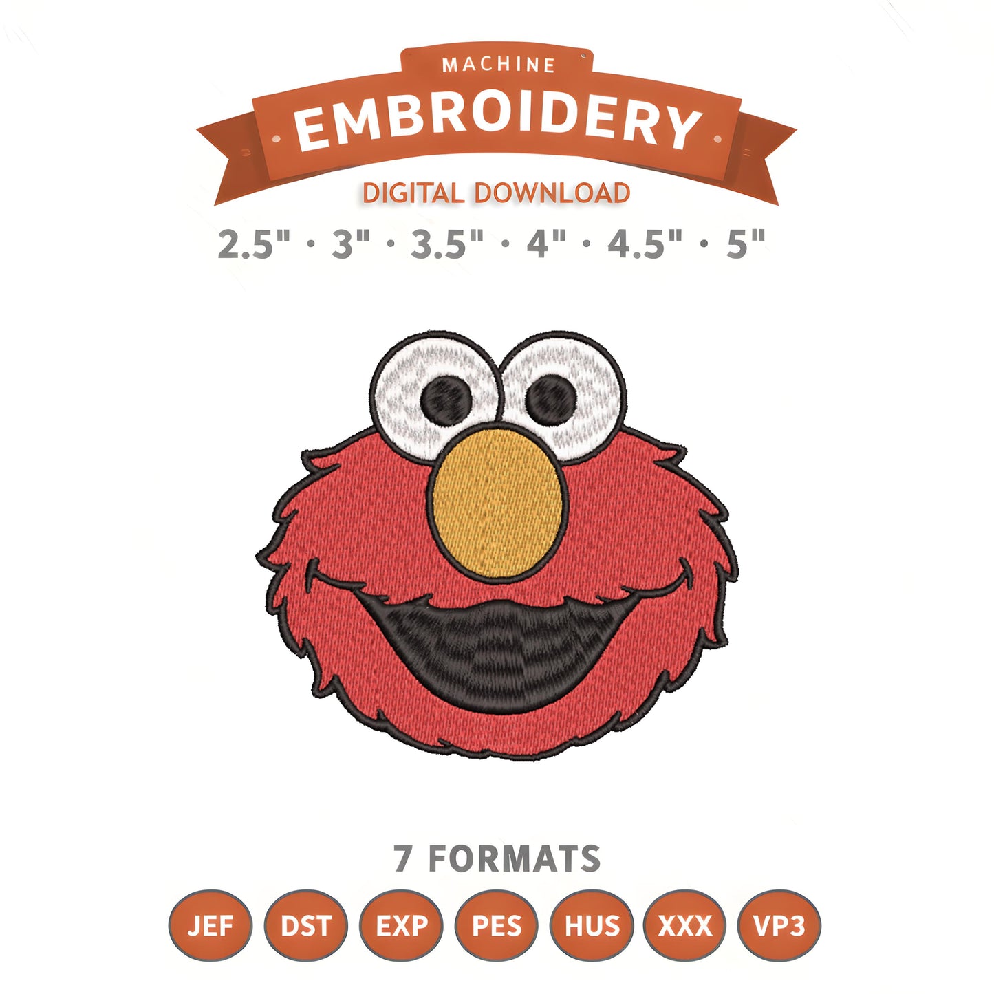 Elmo Sesame Street Embroidery Design File | Digital Download | 6 Sizes & 7 Formats Included