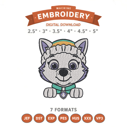 Paw Patrol Everest Embroidery Design File | Digital Download | 6 Sizes & 7 Formats Included