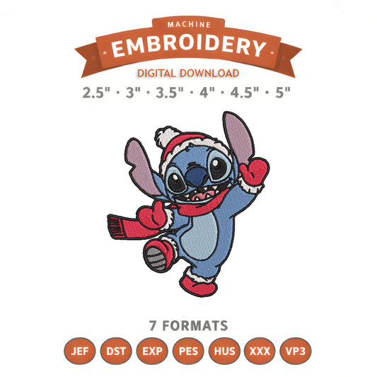Stitch Christmas Embroidery Design File | Digital Download | 6 Sizes & 7 Formats Included