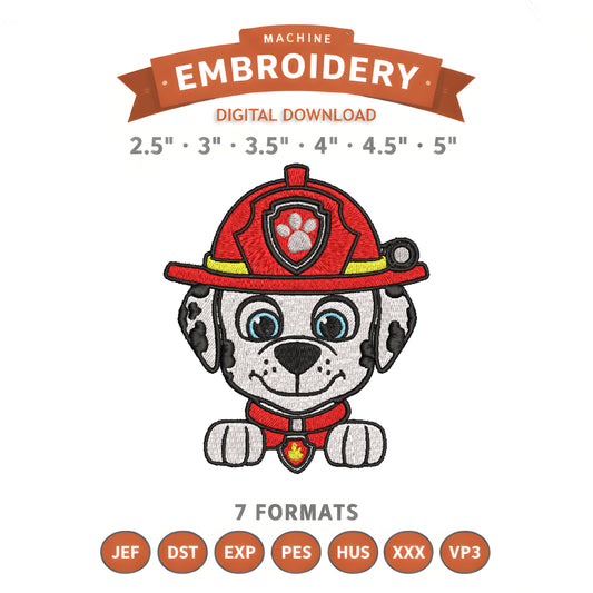Paw Patrol Marshall Embroidery Design File | Digital Download | 6 Sizes & 7 Formats Included