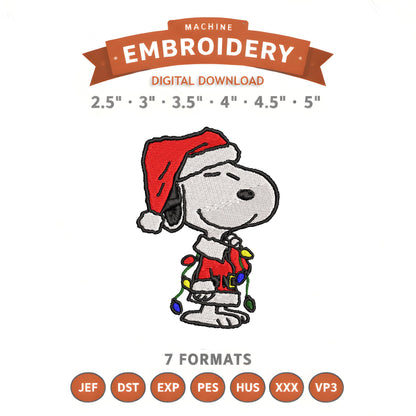 Snoopy Christmas Lights Embroidery Design File | Digital Download | 6 Sizes & 7 Formats Included Threaded Dreams