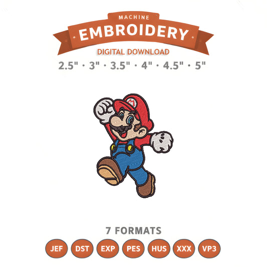 Mario Embroidery Design File | Digital Download | 6 Sizes & 7 Formats Included