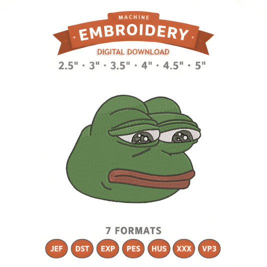 Pepe Meme Embroidery Design File | Digital Download | 6 Sizes & 7 Formats Included
