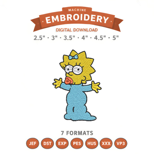 Maggie Simpson Embroidery Design File | Digital Download | 6 Sizes & 7 Formats Included