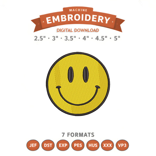 Smile Face Embroidery Design File | Digital Download | 6 Sizes & 7 Formats Included