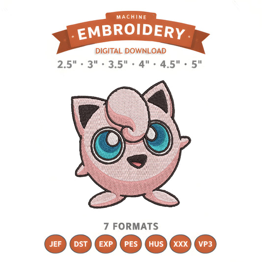 Pokémon Jigglypuff Embroidery Design File | Digital Download | 6 Sizes & 7 Formats Included