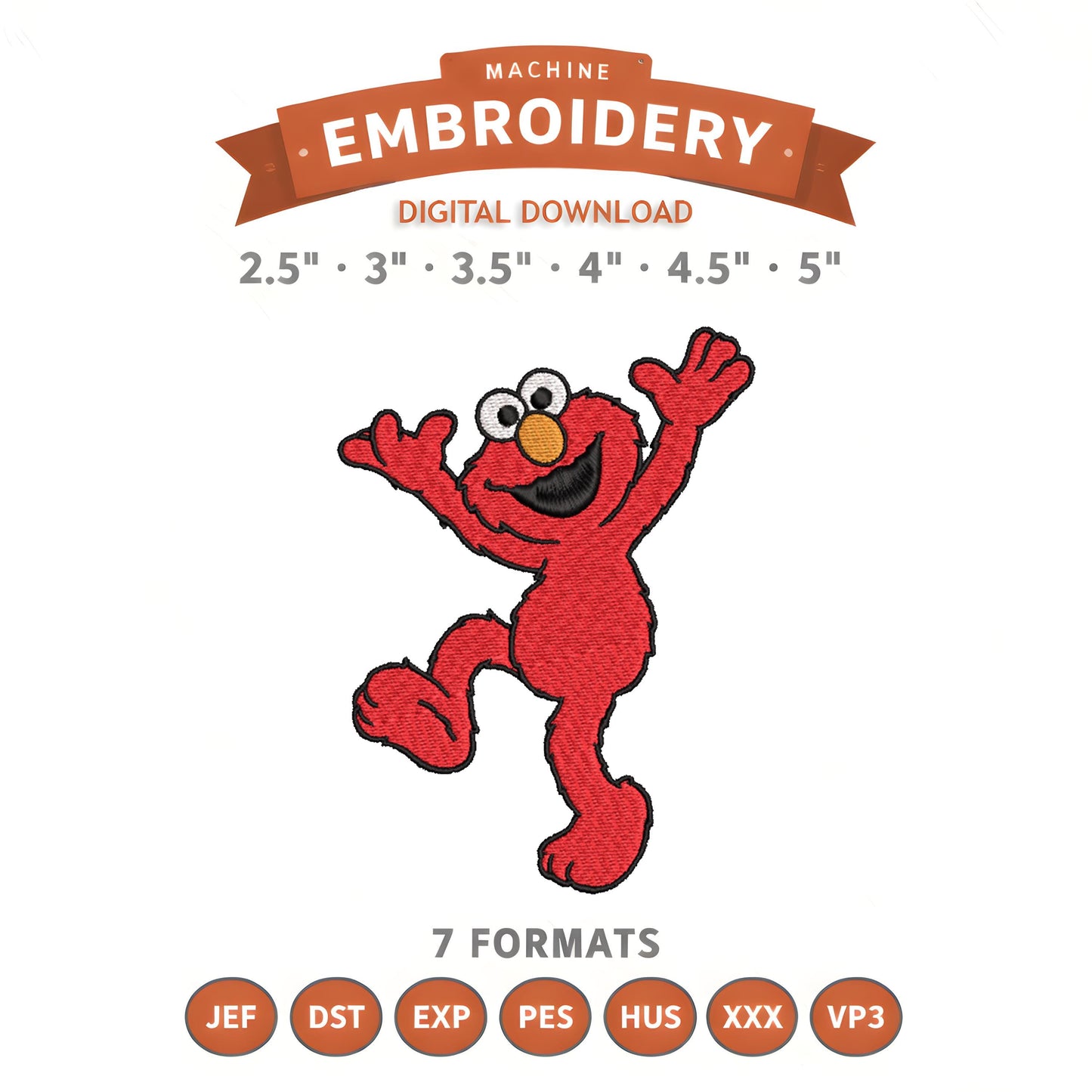 Elmo Happy Sesame Street Embroidery Design File | Digital Download | 6 Sizes & 7 Formats Included