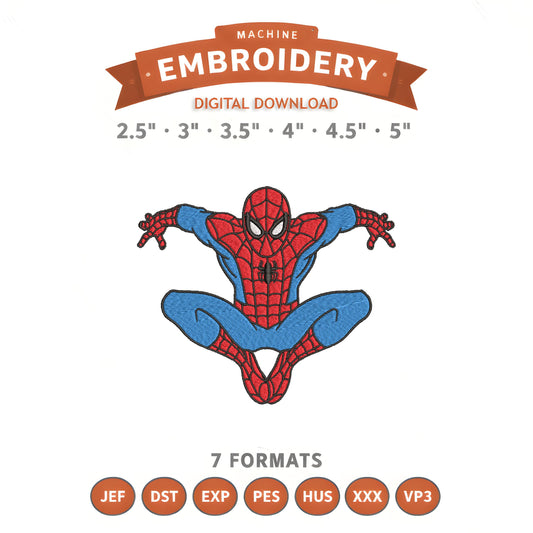Spiderman Jump Superhero Embroidery Design File | Digital Download | 6 Sizes & 7 Formats Included