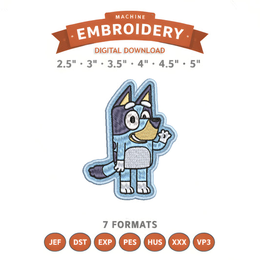 Bluey Embroidery Design File | Digital Download | 6 Sizes & 7 Formats Included