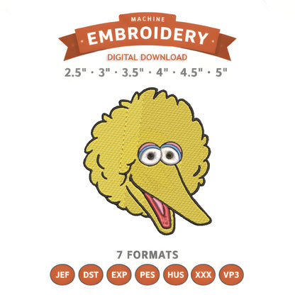 Big Bird Sesame Street Embroidery Design File | Digital Download | 8 Sizes & 7 Formats Included