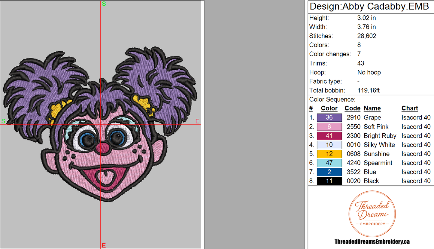 Abby Cadabby Sesame Street Embroidery Design File | Digital Download | 6 Sizes & 7 Formats Included