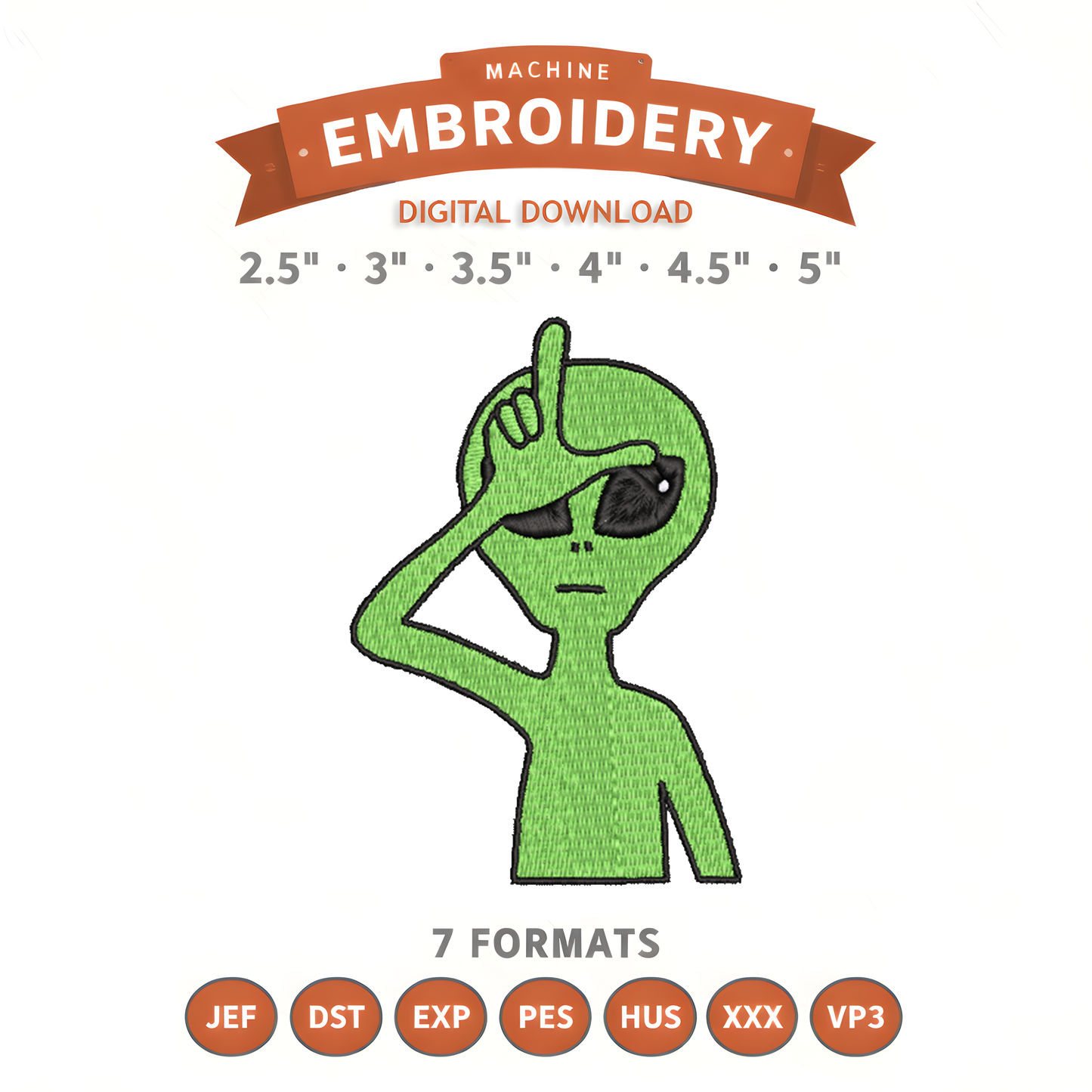 Alien Embroidery Design File | Digital Download | 6 Sizes & 7 Formats Included Threaded Dreams