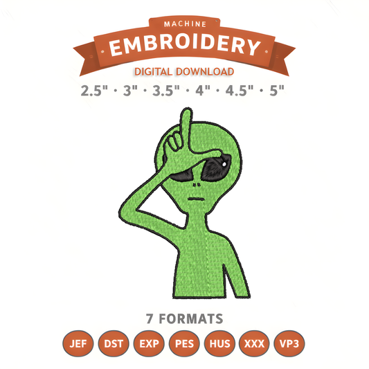 Alien Embroidery Design File | Digital Download | 6 Sizes & 7 Formats Included Threaded Dreams