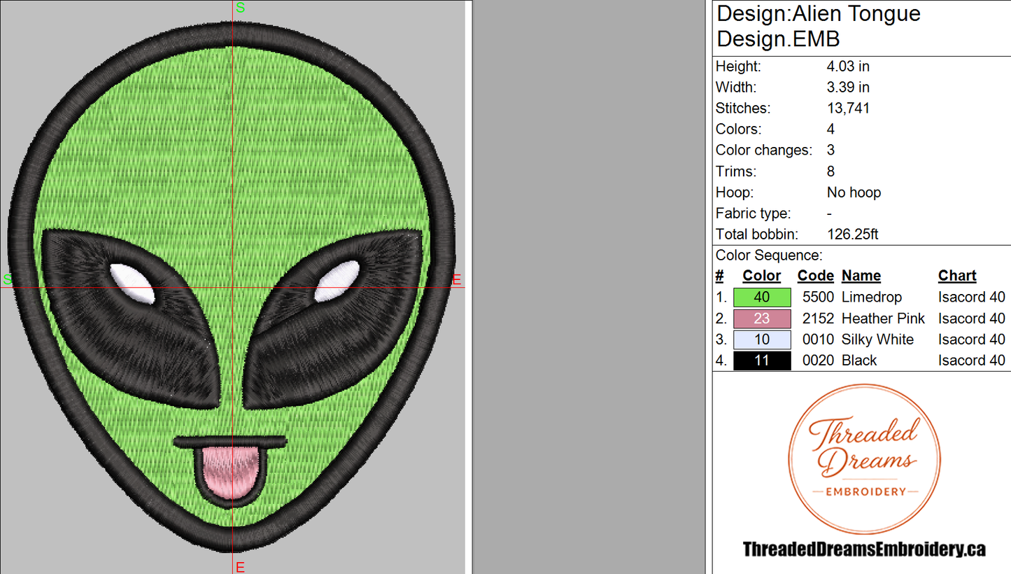 Alien Tongue Embroidery Design File | Digital Download | 6 Sizes & 7 Formats Included Threaded Dreams
