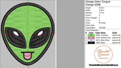 Alien Tongue Embroidery Design File | Digital Download | 6 Sizes & 7 Formats Included Threaded Dreams