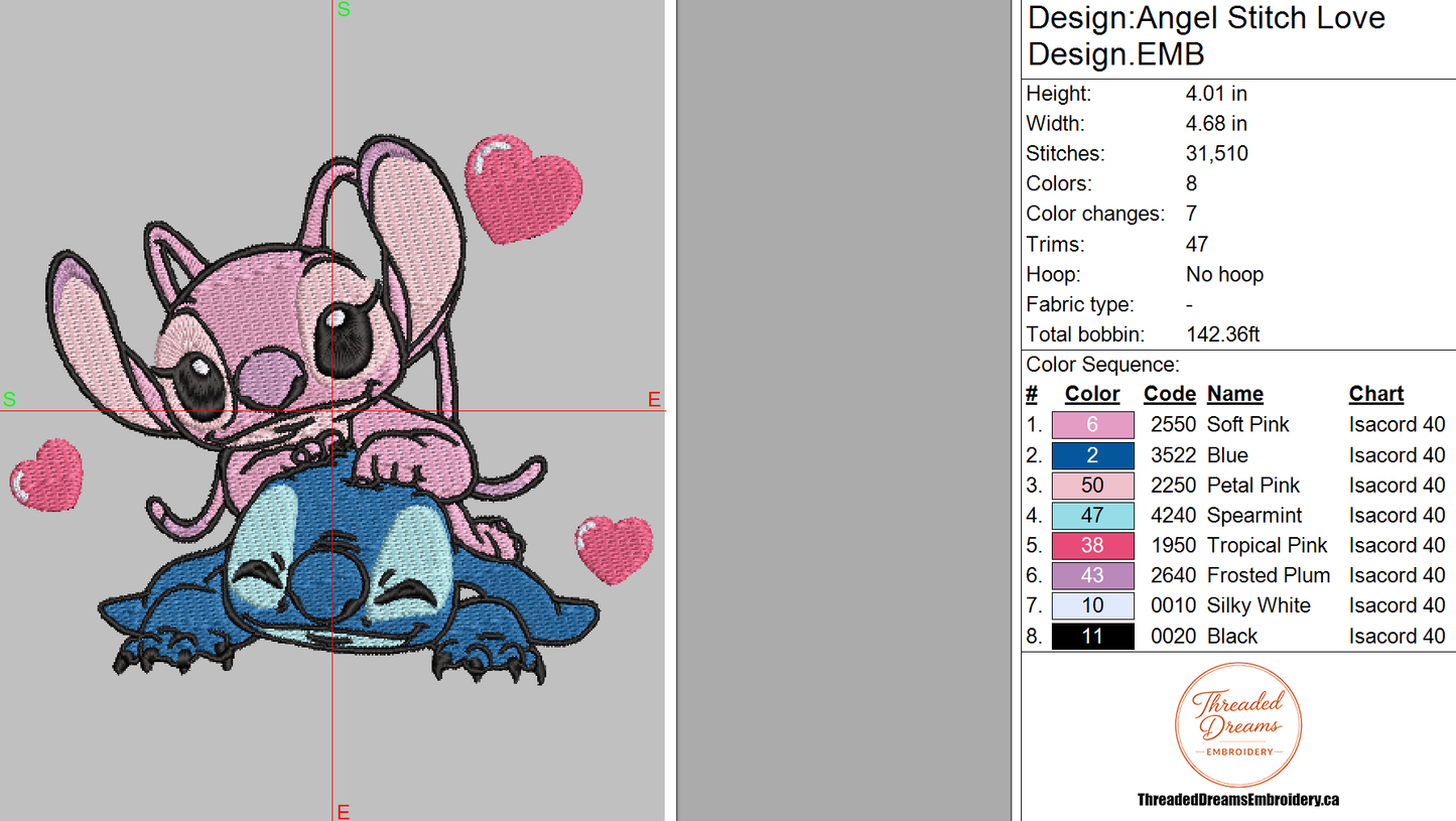 Stitch Angel Embroidery Design File | Digital Download | 6 Sizes & 7 Formats Included Threaded Dreams