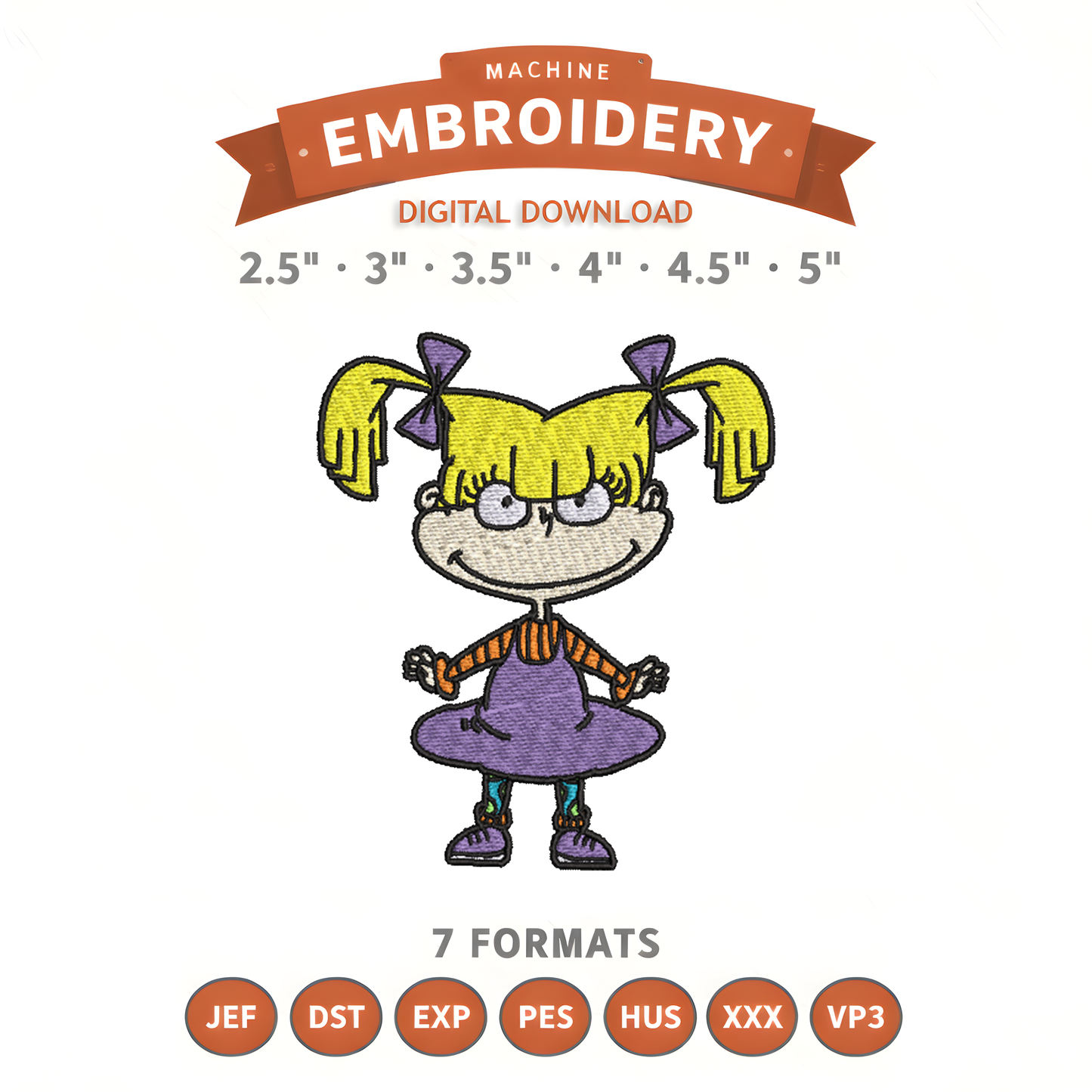 Rugrats Angelica Pickles Embroidery Design File | Digital Download | 6 Sizes & 7 Formats Included Threaded Dreams