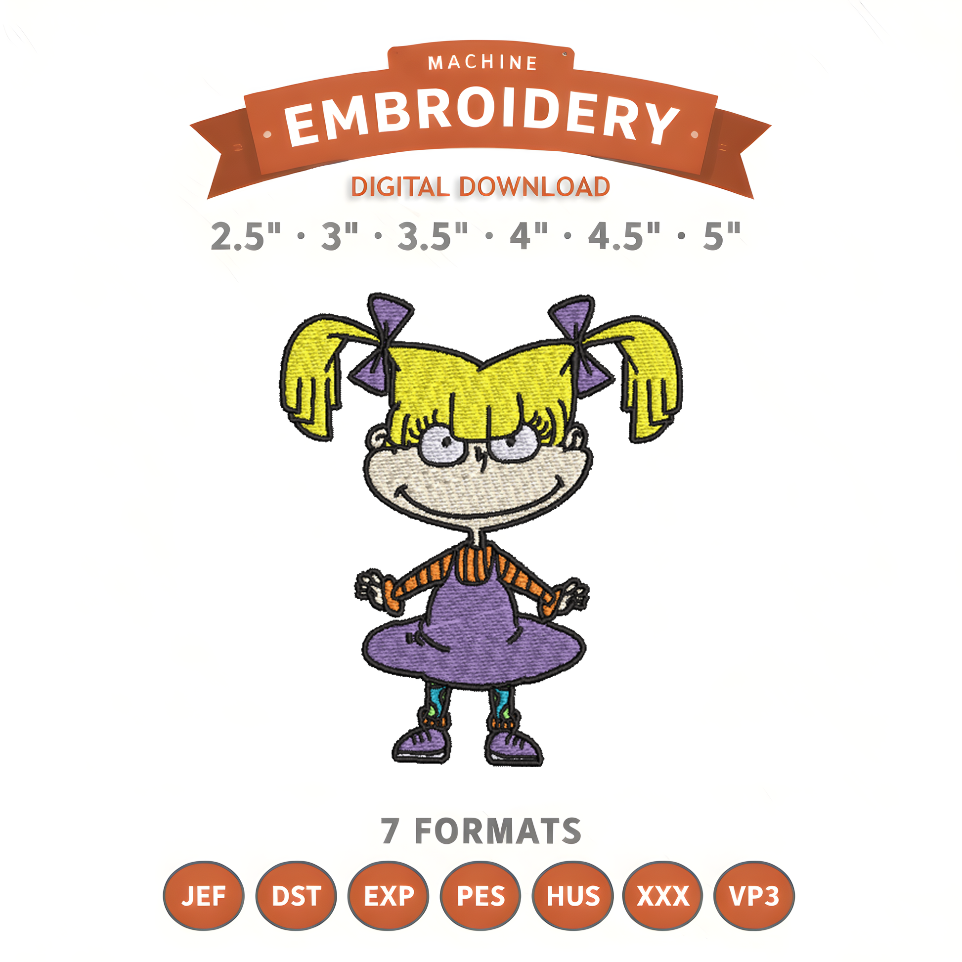 Rugrats Angelica Pickles Embroidery Design File | Digital Download | 6 Sizes & 7 Formats Included Threaded Dreams