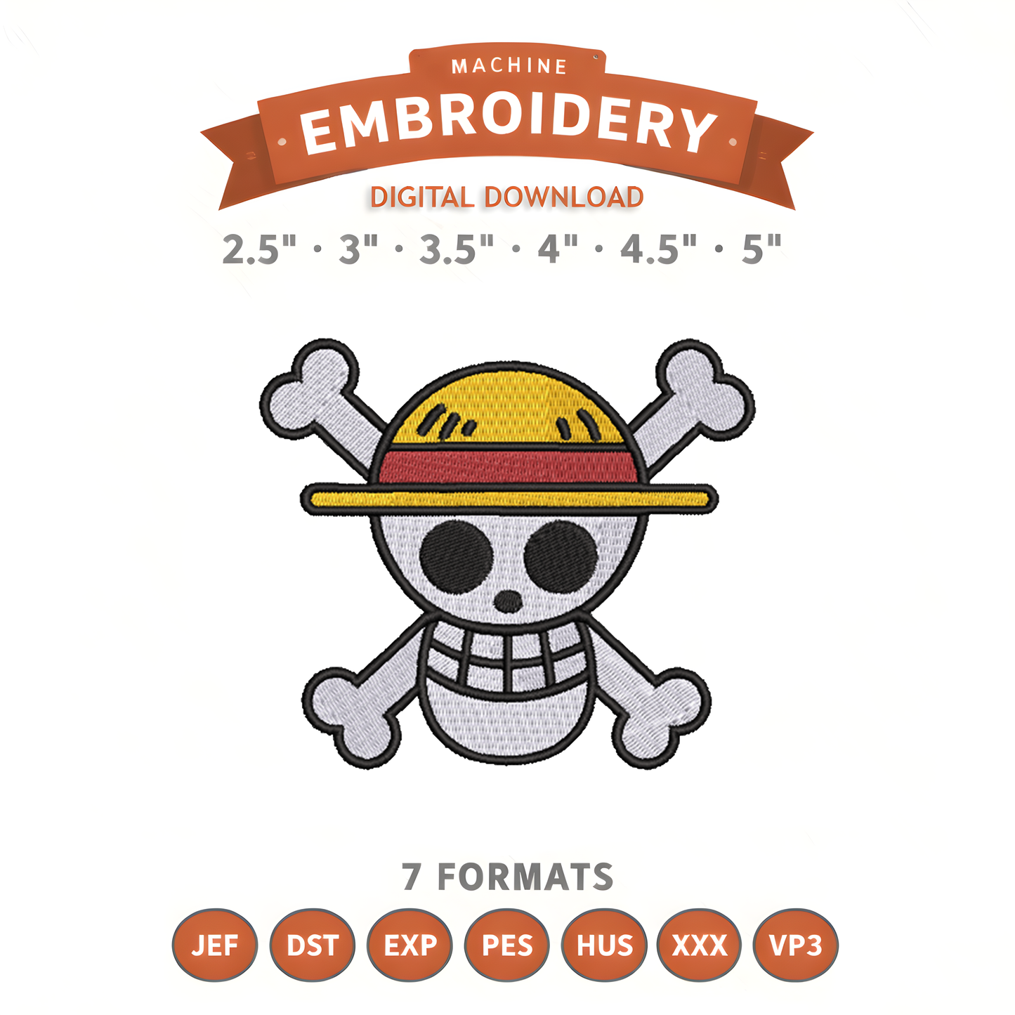 Anime Skull Embroidery Design File | Digital Download | 6 Sizes & 7 Formats Included Threaded Dreams