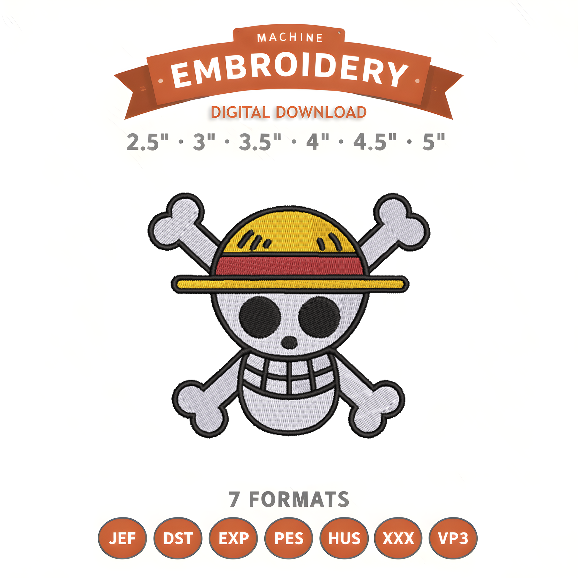 Anime Skull Embroidery Design File | Digital Download | 6 Sizes & 7 Formats Included Threaded Dreams