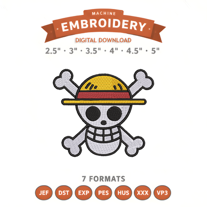 Anime Skull Embroidery Design File | Digital Download | 6 Sizes & 7 Formats Included Threaded Dreams